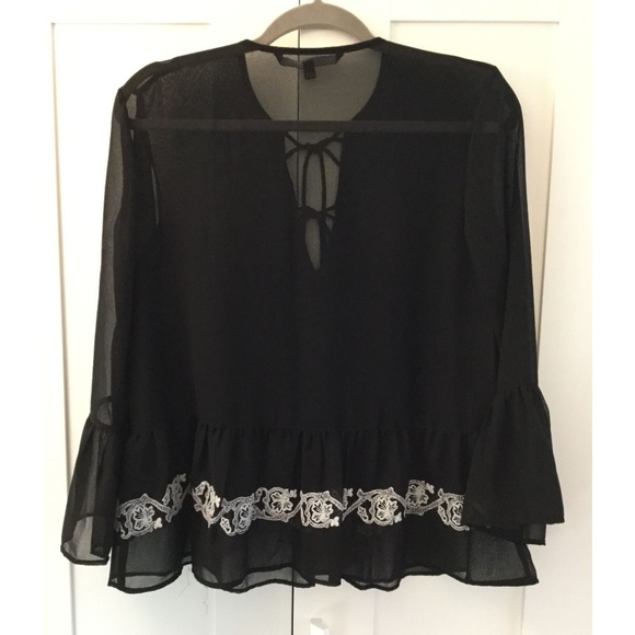 NEW Walter Baker Sheer Embroidered Peplum Top - Picture 4 of 5